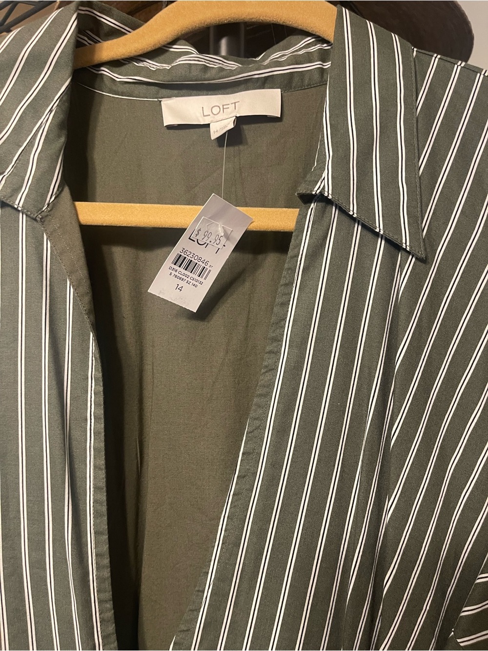 Loft striped Olive Green Pinstripe Wrap Shirtdress - Picture 5 of 5